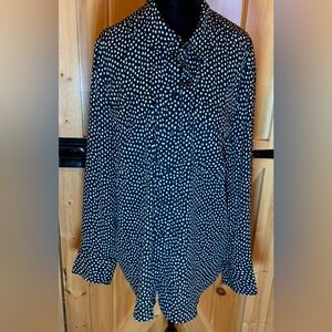 Talbots XL Black White Painted Dots Blouse Button Down Long Sleeve Shirt